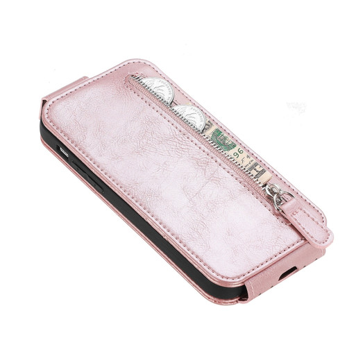 ZTE Blade V40 Pro Zipper Wallet Vertical Flip Leather Phone Case - Gose Gold